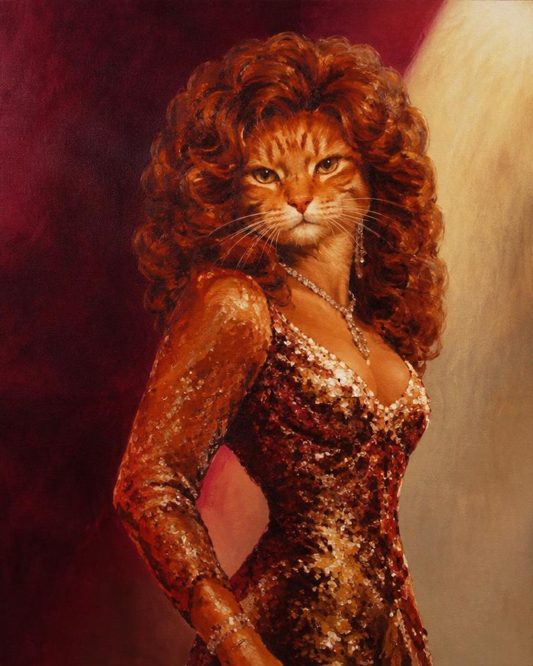 Demo artwork: ginger cat as a sequined soul diva